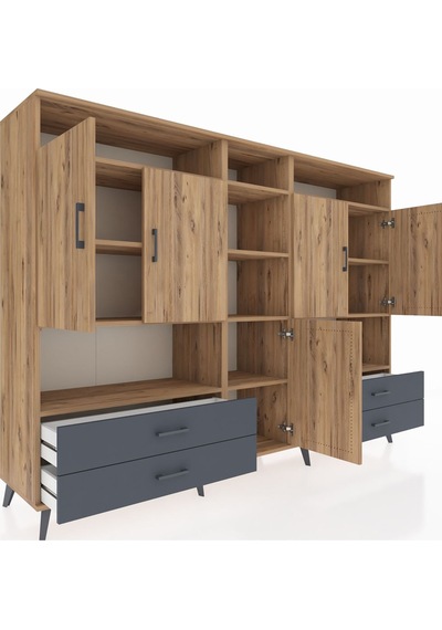 Hyperion Dolap 12 Raflı 4 Çekmeceli 5 Kapaklı 220x44x163 Çam-çam/ Çam-çam/antrasit Hyperion Dolap 12 Raflı 4 Çekmeceli 5 Kapaklı 220x44x163 Çam-çam/ Çam-çam/antrasit