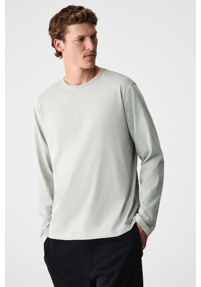 Grımelange Gravs Erkek %100 Pamuklu Yumuşak Kumaşlı Yuvarlak Yakalı Uzun Kollu Gri T-shirt Gri