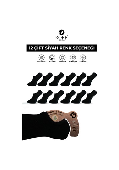 12 Cift Sneakers Kadın Corap Wolk Siyah