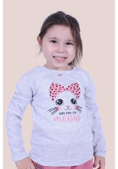 Kız Çocuk Baskılı Sweatshirt Gri