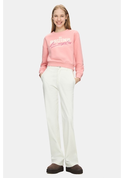 Ucla Mello Pembe Bisiklet Yaka Crop Baskılı Loose Fit Kadın Sweatshirt Pembe