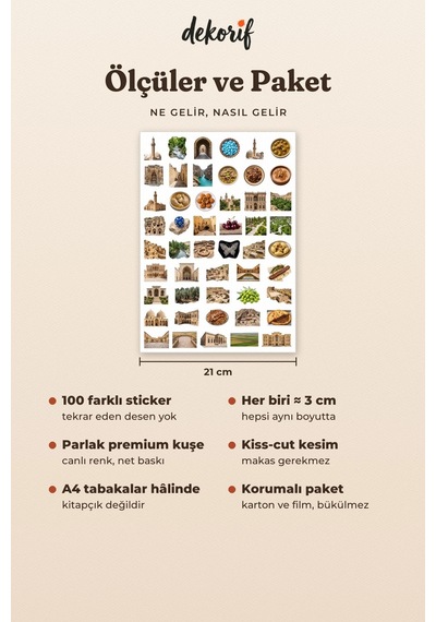 Mardin Sticker Seti 100 Adet - Taş Evler İrok Telkari Gerçekçi Ajanda Journal Defter Laptop Çıkartma Çok Renkli