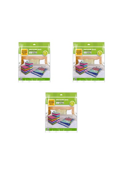 Magic Silver Vakumlu Giyisi Yastık Yorgan Saklama Torbası Poşeti Hurç - Jumbo - 73x130 Cm. -3 Paket Şeffaf
