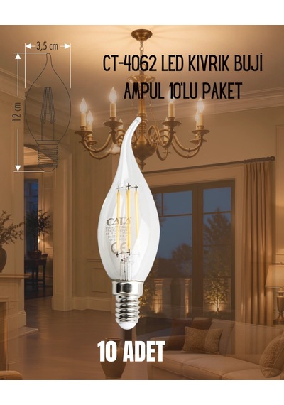 Cata Ct-4062 Led Kıvrık Buji Ampul 4w Günışığı - 10 Lu Paket