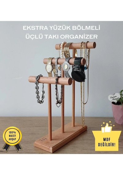 Takı Organizer Ahşap Takı Askısı 30 Cm Takı Standı Yüzük Kolye Askısı Takı Ve Aksesuar Düzenleyici Kahverengi