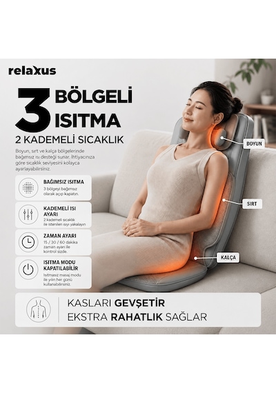 Rlx50 3d Shiatsu Masaj Koltuğu Isıtmalı, Titreşimli, Masaj Cihazı Gri