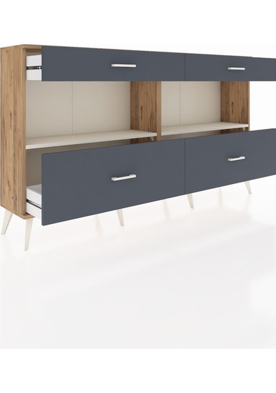Arges Konsol 2 Raflı 4 Çekmeceli 176x30x99 Çam-aytaşı/antrasit Çam-aytaşı/antrasit