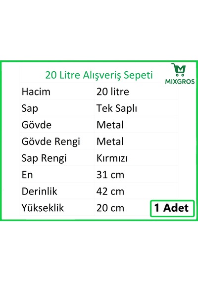 Tel Market Alışveriş El Sepeti 20 Litre 1 Adet Metal
