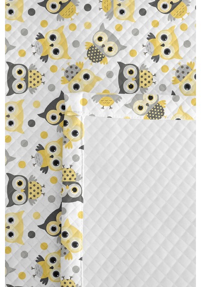 Evimde Bambaşka Sarı Gri Baykuş Çocuk Odası Tek Kişilik Pike Takımı-sevimli Modern 160x220  CM Kapitone Yatak Örtüsü