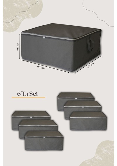 6 Adet Düz Antrasit Büyük Boy Hurç - 65x45x22cm Tela 65 X 46 Gri Tr Diğer