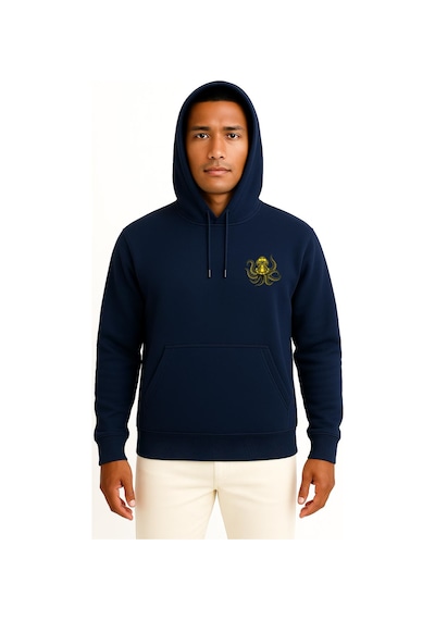 Bahriyeli Collection Kapüşonlu Steampunk Octopus Dalgıç Başlığı Cep Ve Sırt Baskılı Unisex Sweatshirt Lacivert