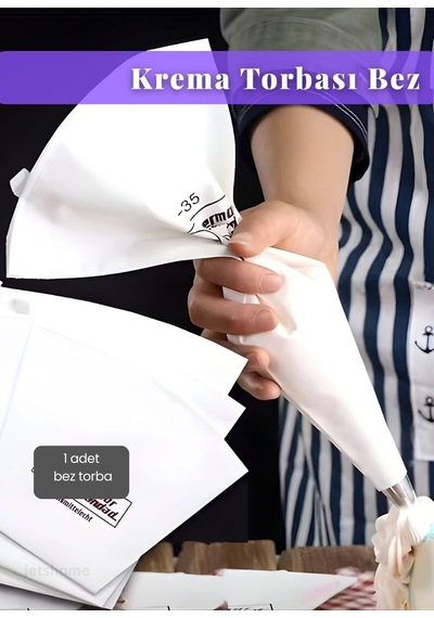 Krema Torbası Bez Yıkanabilir Torba Bpa Free Pasta Duy Torbası Dekorasyon Süsleme Aparatı 20x35 Cm Beyaz