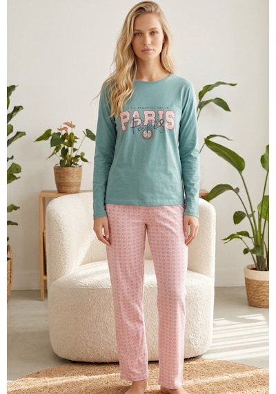 Siyah İnci Pamuklu Likralı Örme Pijama Takım 26240334 Yeşil