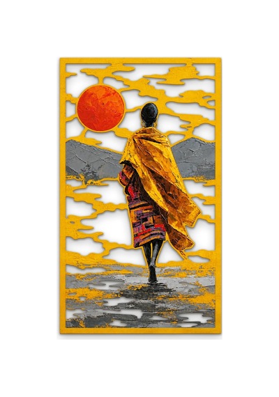 Altın Güneşe Yürüyen Kadın - Metal Tablo - Dec0285 29 X 50 Cm Çok Renkli