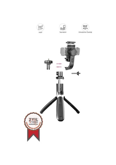 Akıllı Yayın Çerçeve Tripod Çok Amaçlı Kumandalı 360 Derece Gimbal Selfie Çubuğu Q08 Siyah
