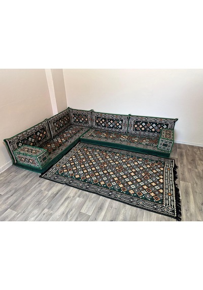 Coton Şark Köşesi Şili Desenli Minder Takımı Yeşil 10 Parça