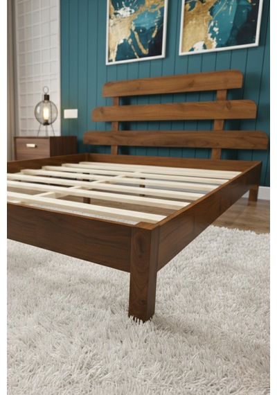 Renazzo Lotus X Masif Ahşap Karyola Ve 2 Adet Komodin Ceviz 120x200 Ceviz - 120 X 200