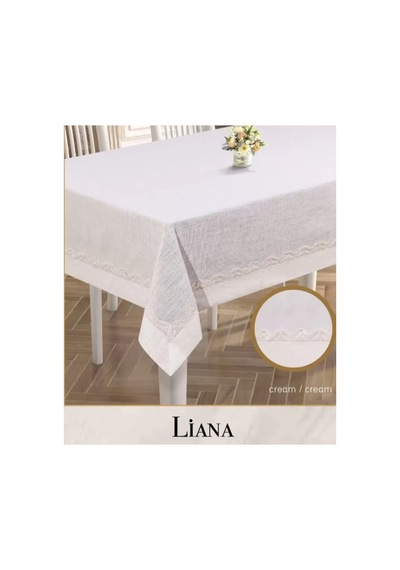 Çeyizlik Keten Masa Örtüsü Liana Model Krem 160x260 Cm Dantel Yemek Dekoru Çok Renkli