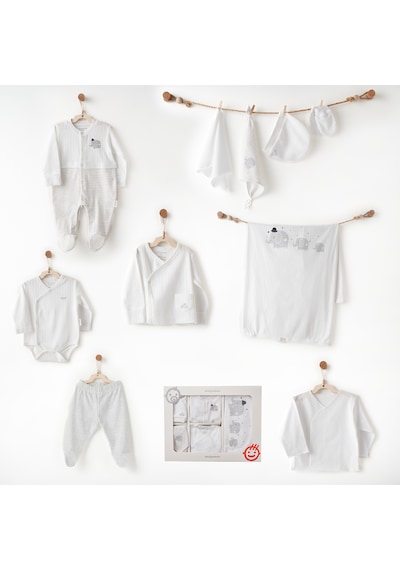 Andywawa Newborn Set Hello Elephant Bebek 10 Parça Hastane Çıkışı Ac26581 Beyaz