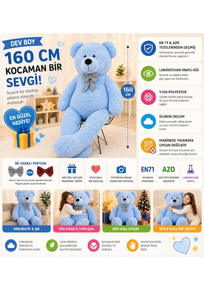 160 Cm Dev Pelüş Papyonlu Ayı,yumuşak Ve Sevimli Büyük Boy Oyuncak Ayı,sarılmalık Ayı,papyonlu