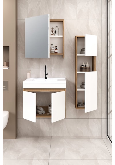 %100 Mdf 65 Cm Saura Banyo Dolabı + 30 Cm Saura Boy Dolabı Beyaz %100 Mdf 65 Cm Saura Banyo Dolabı + 30 Cm Saura Boy Dolabı Beyaz
