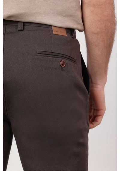 İmza Kahverengi Yan Cep Düz Paça Armürlü Slim Fit Pamuklu Chino Pantolon 1003260161