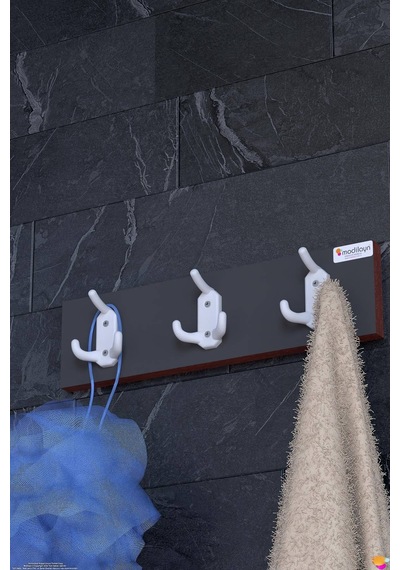 Enna 9 Kancalı Banyo Askısı 3'lü Set 46,4x9,6 Cm - Şık Tasarım, Çok Amaçlı Düzenleyici Ve Yer Tasarrufu Gri