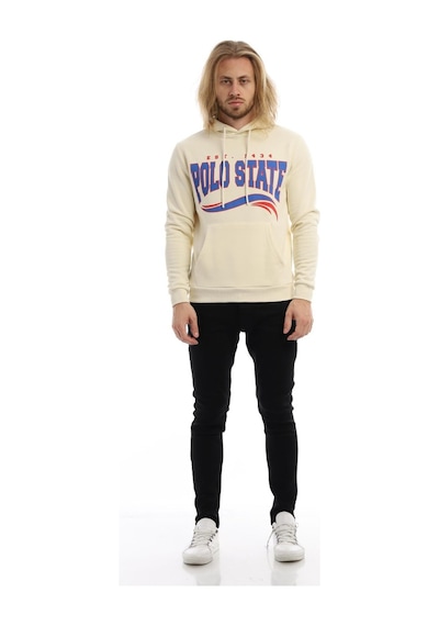 Polostate Erkek Polo State Baskılı Kapüşonlu 3 İplik Şardonlu Sweatshirt Ekru