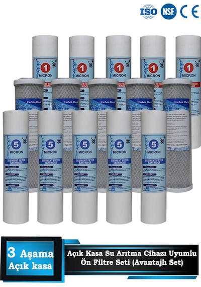 Sumarkt Açık Kasa Su Arıtma Cihazı Uyumlu 3 Aşamalı Cift Sedimentli Ekonomik lı Paket 5 Takım