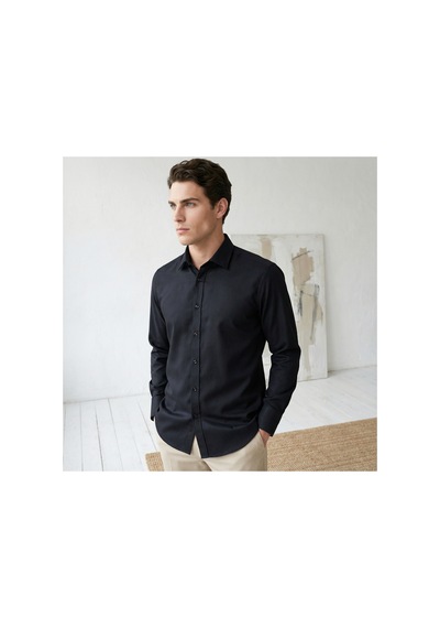 Yusaytr Slim Fit Uzun Kollu Pamuklu Gizli Düğme Yakalı Oxford Gömlek Siyah Siyah