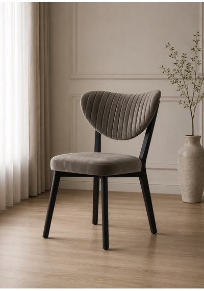 Teknor 4 Adet Elma Sandalye Modern Kadife Kapitone Sırtlı Mutfak Yemek Odası Balkon Kafe Sandalyesi 85 Cm Kahverengi