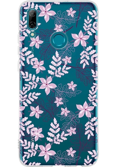 Huawei P Smart 2019 Uyumlu Kapak Floral Pudra Tasarımlı Şeffaf Silikon Kılıf