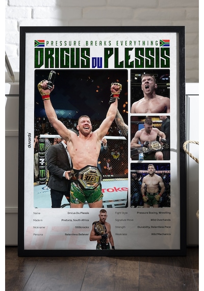 Dricus Du Plessis Ufc Siyah Ahşap Çerçeveli Poster, Dekoratif Dövüş Duvar Tablosu
