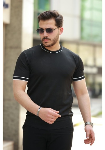 Etiler Collection Erkek Bisiklet Yaka Ribanalı Kısa Kollu Tshirt Siyah