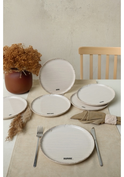 Keramika Deep Collection Mottolu Pasta Tabağı 22 Cm 6 Adet 22650-55 Krem