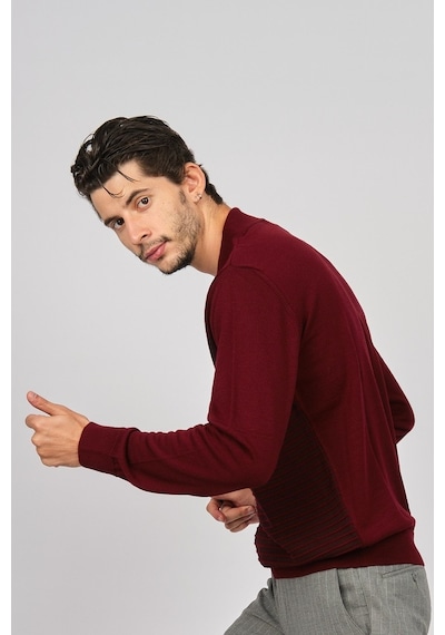 Desen Triko Erkek Desenli Yarım Balıkçı Yün Kazak 0249641 Bordo Bordo