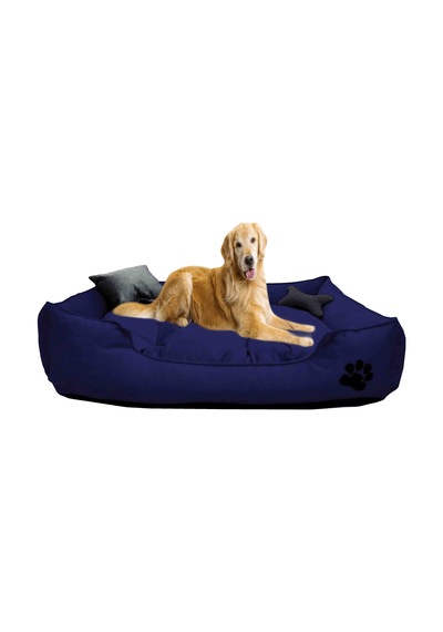 Mavi Vitrin Yıkanabilir Kumaş Pati İşlemeli Büyük Irk Köpek Yatağı L 100 x 80 CM