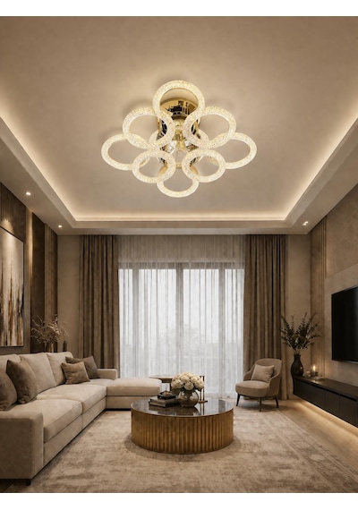 Daire 4+4'lü Ledli Gold Avize Altın - Gold