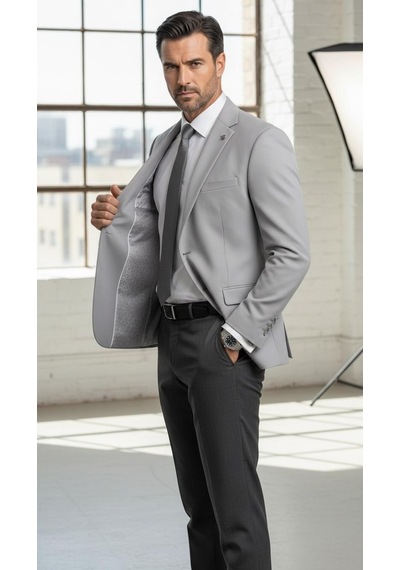 Plus Scorpion Slim Fit Pike Dokuma Erkek Blazer Ceket Modern Şık Günlük Kombin Gri