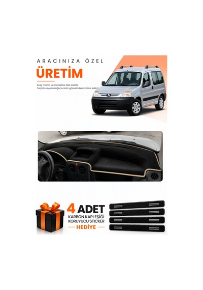 Peugeot Partner 2002-2008 Uyumlu Torpido Koruma Örtüsü Oto Kılıfı - Siyah Bej
