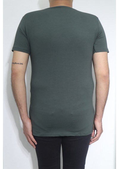 Santa Dmctekstil Erkek Düz Spor Kesim Dar Kalıp Bisiklet Yaka Basic T-shirt Haki