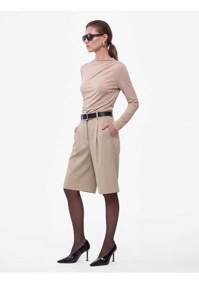 Koton Drapeli Slim Fit Dik Yaka Uzun Kollu Bluz Bej 7wak80053uk Ekru