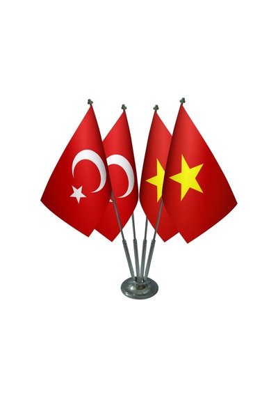 Masa Üstü Vietnam Bayrağı Türk Bayrağı Dörtlü Krom Direk Masa Bay
