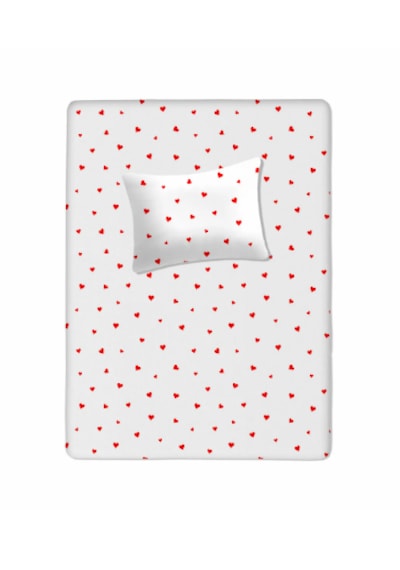 %100 Pamuklu Bebek Aparalı Çarşaf 115x150 + Bebek Yastık Kılıfı 35x45 Kırmızı Kalpli