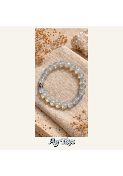 Ay Taşı Taşı Bileklik 8 Mm, Unisex, Elastik Çok Renkli