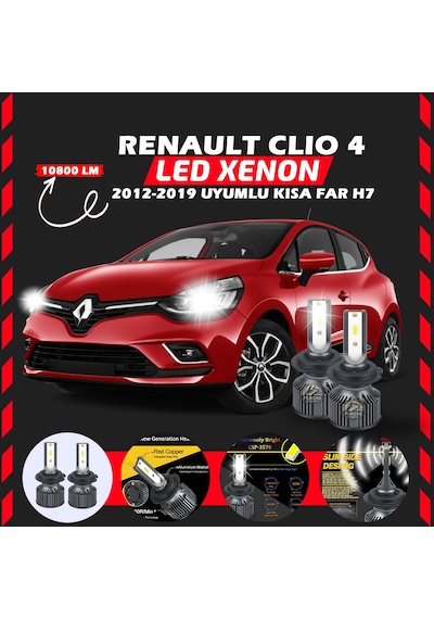 Renault Clio 4 2012-2019 Kısa Far Uyumlu Şimşek Etkili Led Xenon Premium Series H7