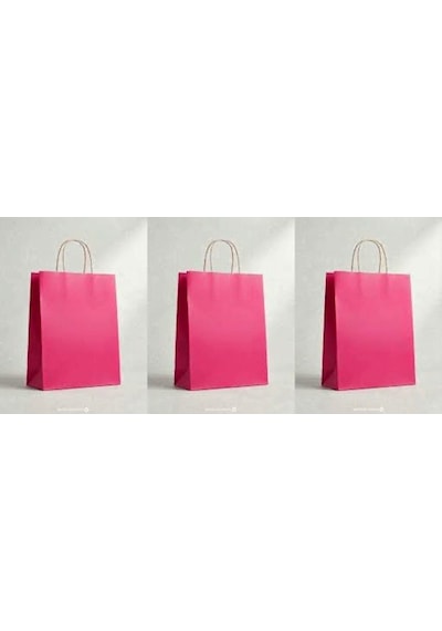 Pembe Körüklü Kraft Kağıt Poşet 3 Adet 32 X 40 X 12 Cm