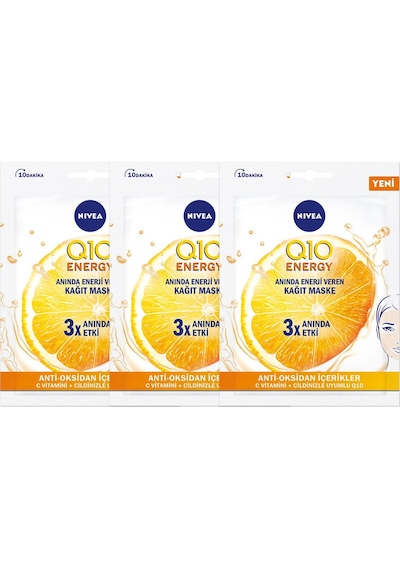 Nivea Q10 Energy Oksidan İçerikler C Vitamini Kağıt Maske 3'lü
