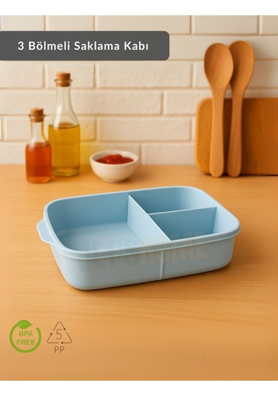 Jet's Home 3 Bölmeli Saklama Kabı Bpa Free Beslenme Kabı Hava Almaz Kab Turkuaz 1500 Ml mavi