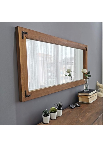 Tr Doğal Ahşap Dekoratif Duvar Salon Ofis Boy Ayna 50x110cv Diğer